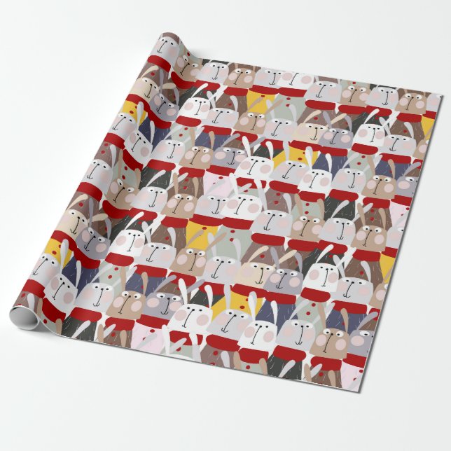Regalo Papel envuelto de conejos navidades (Desenrollado)