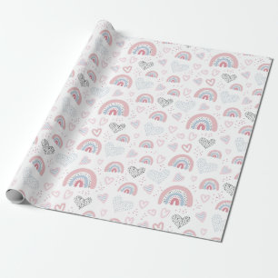 Regalo Papel envuelto de corazones y arcos de lluvia