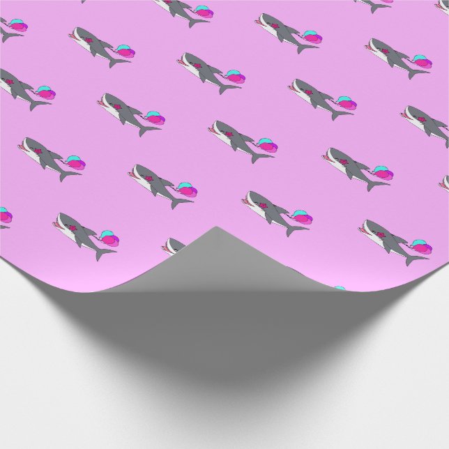 Regalo Papel envuelto de cumpleaños con tiburón lindo (Esquina)