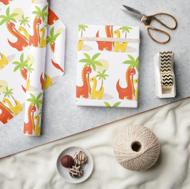 Regalo Papel envuelto de dinosaurios rojos para regalos (Artesanía)