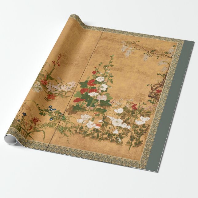Regalo Papel envuelto de flores pintadas de Japón antiguo (Desenrollado)