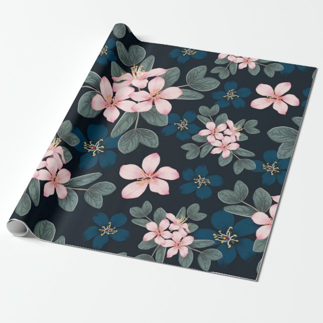 Regalo Papel envuelto de flores rosadas delgadas (Desenrollado)