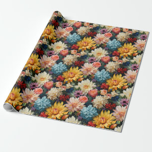 Regalo Papel envuelto de flores rosas y amarillas