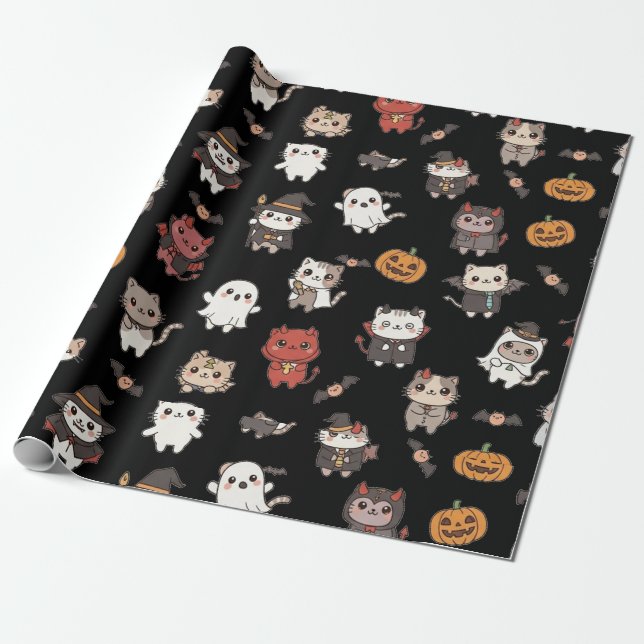 Regalo Papel envuelto de gatos de Halloween aburridos y e (Desenrollado)