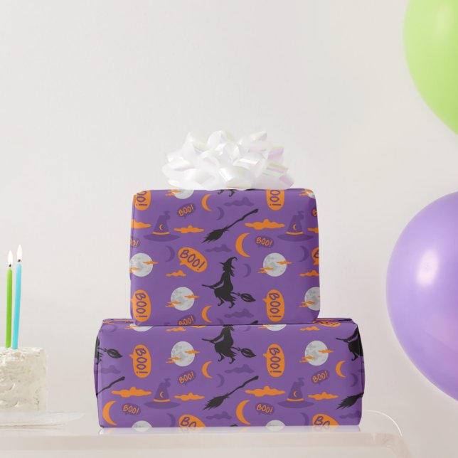 Regalo Papel envuelto de Halloween con bruja, habitación, (Regalos de fiesta)