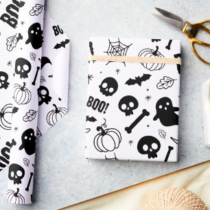 Regalo Papel envuelto de Halloween Cute niños Blanco negr