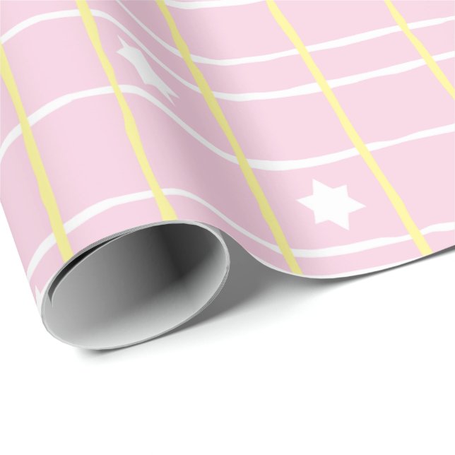 Regalo Papel envuelto de Hanukkah "dulce rosa y amarillo" (Esquina del rollo)