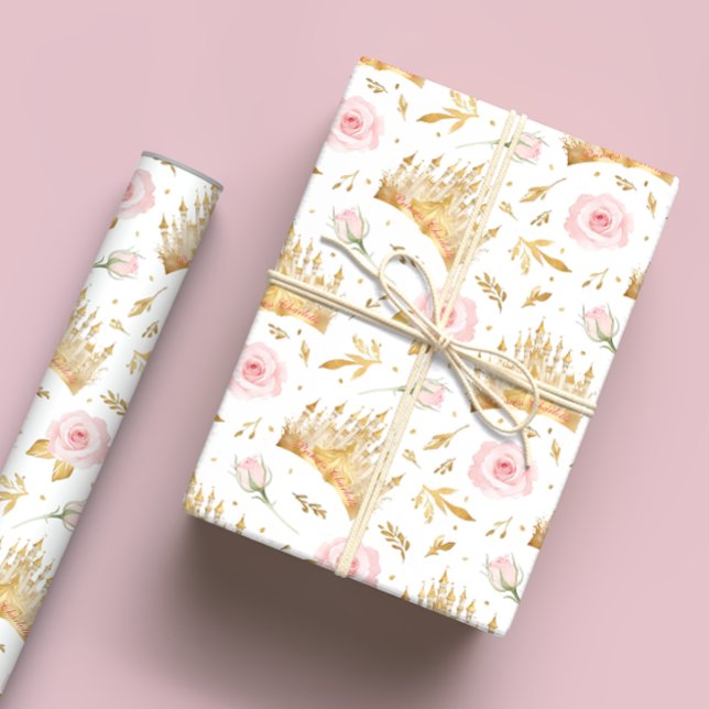 Regalo Papel envuelto de la corona de la princesa - Cumpl (Princess Birthday Girl Wrapping Paper)