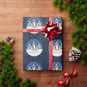 Regalo Papel envuelto de la familia Pingüino de Feliz Na