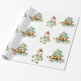Regalo Papel envuelto de muñeco de nieve y árbol de Navid