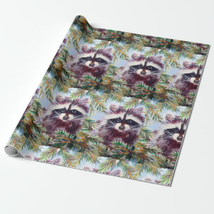 Regalo Papel envuelto de Navidades de mapache y pino