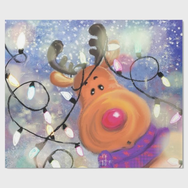 Regalo Papel envuelto de Navidades de renos felices (Superficie plana)