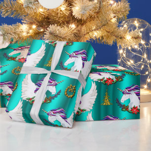 Regalo Papel envuelto de Navidades Verde azulados unicorn