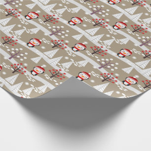 Regalo Papel envuelto de pingüinos y árboles de Navidad