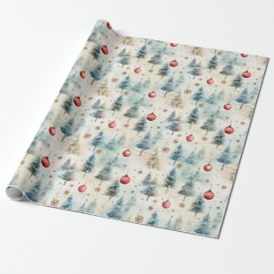 Regalo Papel envuelto de pinos y ornamentos para navidade