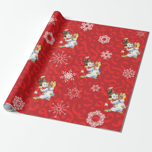 Regalo Papel envuelto de Snowman y Snowflake vintage (Desenrollado)