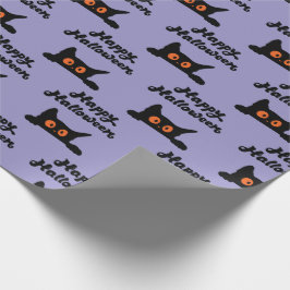 Regalo Papel envuelto morado de Halloween con gatos negro