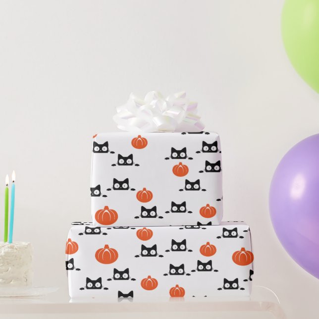 Regalo Papel envuelto para gatos y calabazas de Halloween (Regalos de fiesta)