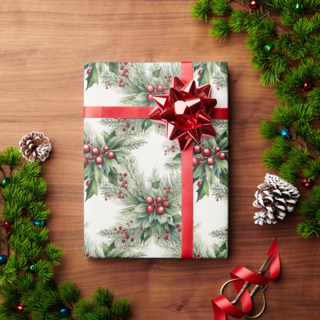Regalo Papel envuelto para Navidades de las Berries Rojas (Regalo de vacaciones)