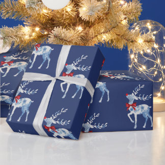 Regalo Papel envuelto para Navidades de Rudolph azul y bl