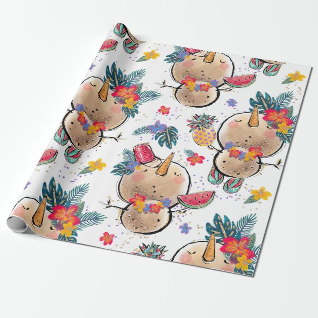 Regalo Papel envuelto para Navidades de vacaciones tropic (Desenrollado)