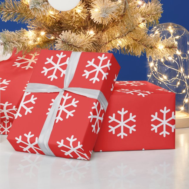 Regalo Papel envuelto para Navidades rojos copos de nieve (Vacaciones)