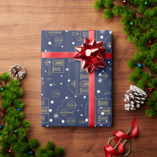 Regalo Papel Escandinavo Azul Y Oro De Envoltura