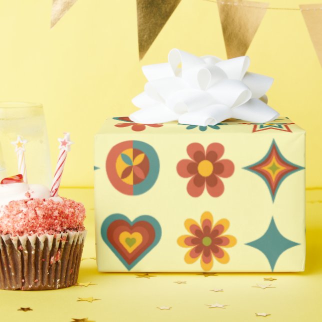 Regalo Papel Groovy Geométrico de Envoltura Floral (Fiesta de cumpleaños )