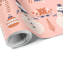 Regalo Papel ilustrativo de Navidad moderno rosa rojo y a