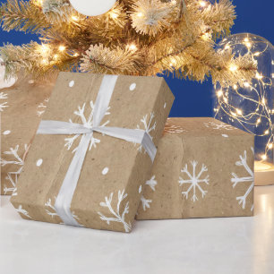 Regalo Papel Kraft Natural Estilo con Patrón de Copos de