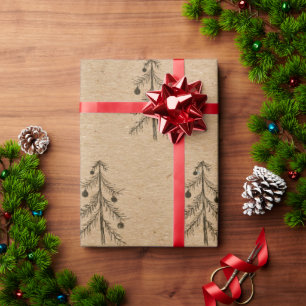 Regalo Papel Kraft Rústico Boceto de Árbol de Navidad M