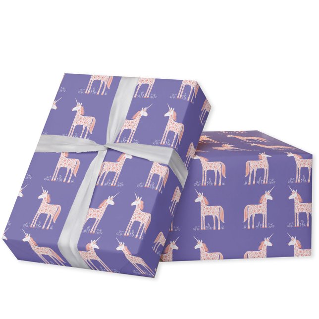 Regalo Papel mágico de unicornio morado para envolver (Purple magical unicorn pattern gift wrapping paper roll)