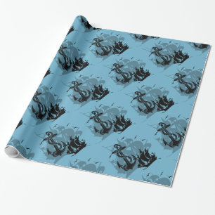 Regalo Papel negro de silueta para barcos piratas y ancla