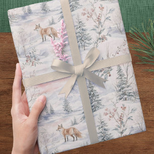 Regalo Papel pintado de Navidad de zorro y pinos de acuar