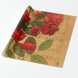 Regalo Papel pintado subió acuarela de la hoja de músic