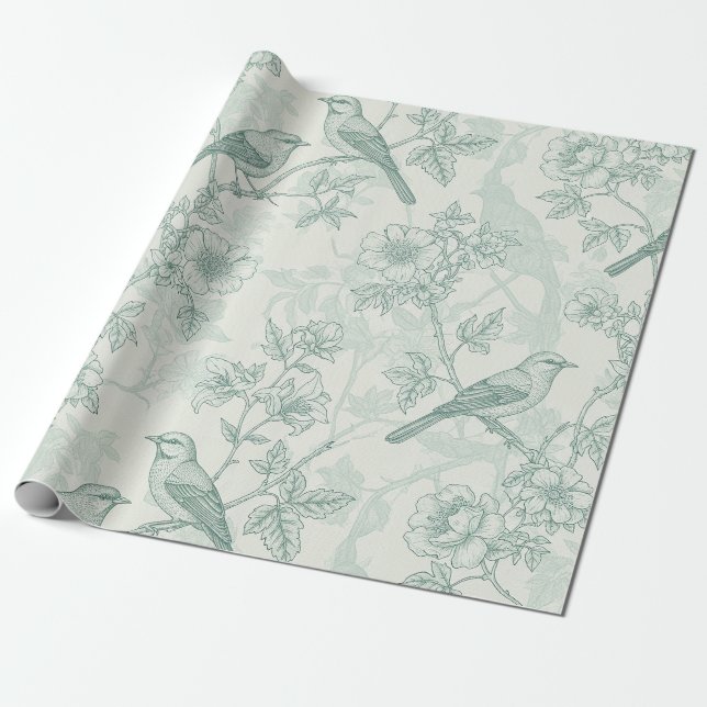 Regalo Papel pintado verde menta con toile francés de páj (Desenrollado)