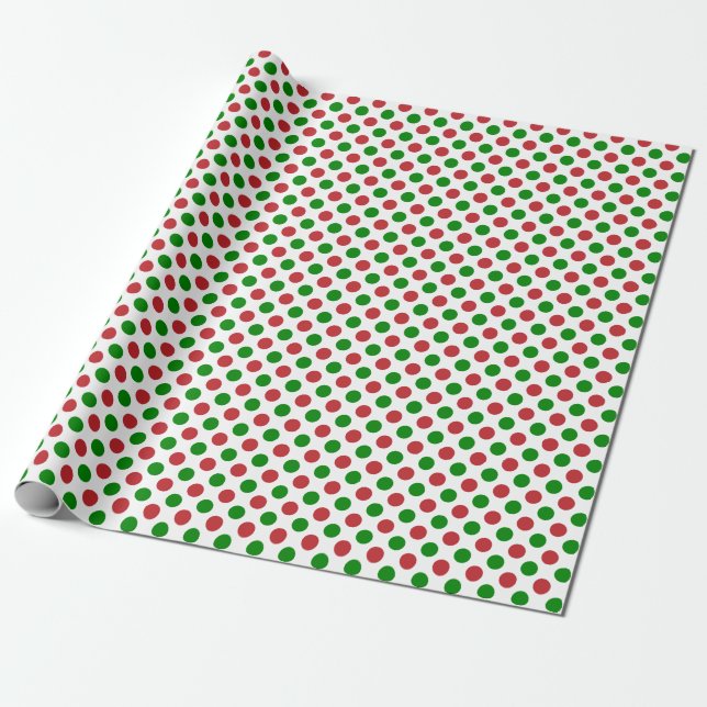 Regalo Papel rojo y verde para envolver puntos de polka (Desenrollado)