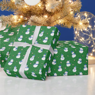 Regalo Papel verde envuelto con hombres de nieve en los n