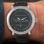 Regalo para el marido. 50.º reloj de aniversario B<br><div class="desc">Reloj de regalo para el marido en un aniversario boda. Cuidado especial con inscripción. Regalo por el 50 aniversario del boda. Watch tiene inscripción más el mensaje "Con amor". También los nombres de cada socio. Cara de reloj negro.</div>