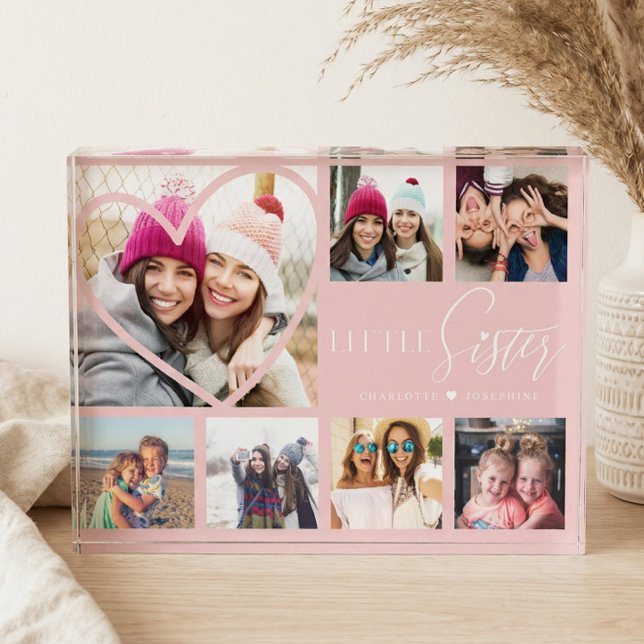 Regalo para hermanita 7 Collage de fotos Heart BFF (Little Sister BFF Heart Photo Collage Keepsake)