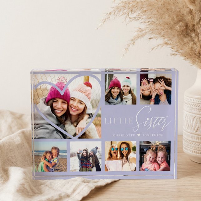 Regalo para hermanita 7 Collage de fotos Heart BFF (Little Sister BFF Heart Photo Collage Keepsake)