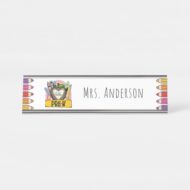 Regalo para maestro de preescolar placa de nombre  (Anverso)