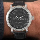 Regalo para marido en su reloj de cumpleaños númer<br><div class="desc">Guarda de regalo para el marido en su cumpleaños. Cuidado especial con inscripción. 50.º regalo de cumpleaños. Watch tiene inscripción más el mensaje "Con amor". También los nombres de cada socio. Cara de reloj negro.</div>
