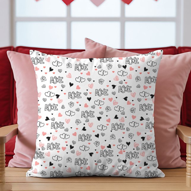 Regalo para Novia Almohada de San Valentín Boceto  (Gift for Girlfriend Valentine Pillow Sketch Hearts)