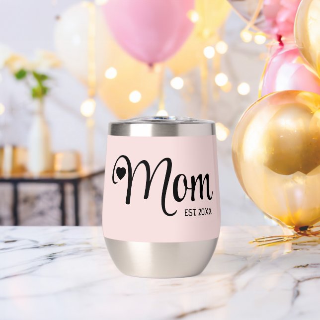 Regalo para nueva mamá Blush Pink Script Mom Estab (Despedida de soltero (girado))