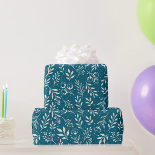 Regalo Patrón botánico Rollo de papel de envolvimiento az