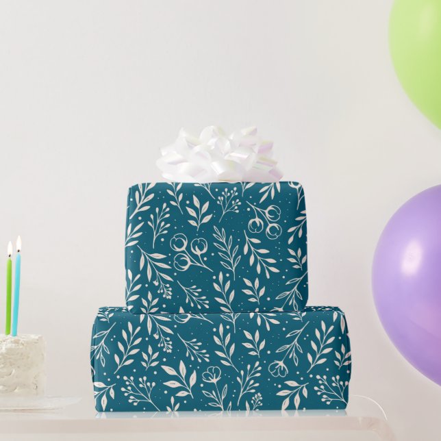 Regalo Patrón botánico Rollo de papel de envolvimiento az (Regalos de fiesta)