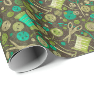 Regalo Patrón de Collage de Papel Verde para Costura de H