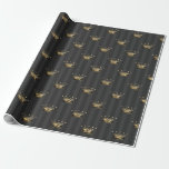 Regalo Patrón de corona de París de papel de aluminio gri<br><div class="desc">Papel de regalo con estampado de coronas grises y doradas.</div>