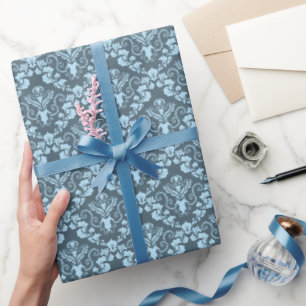 Regalo Patrón de Damasco Azul Elegante Papel de envolver